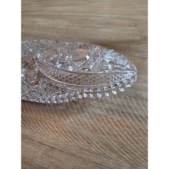 Vintage Cut Glass Crystal Boat Dish ⭐ Relish / Candy Tray 12" - Picture 5 of 5